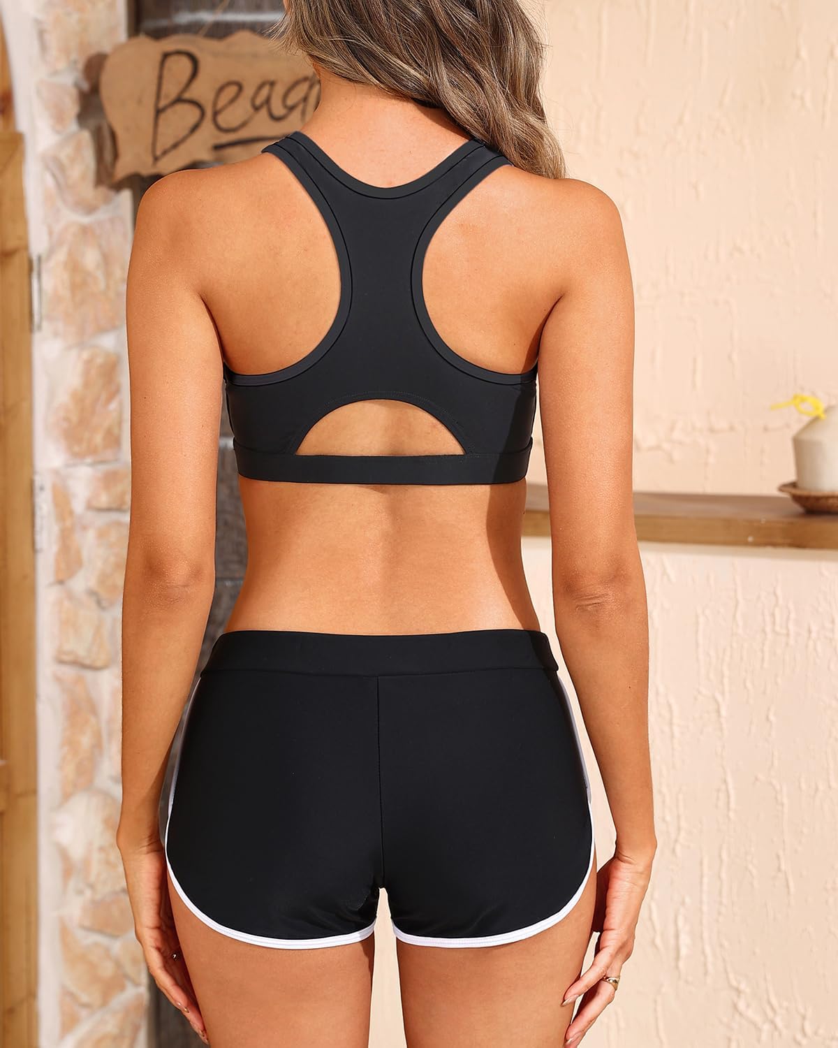 Women Two Piece Sports Bikini Athletic Swimsuits Crop Top with Boy Shorts Bathing Suits for Girls Vests - Image 2