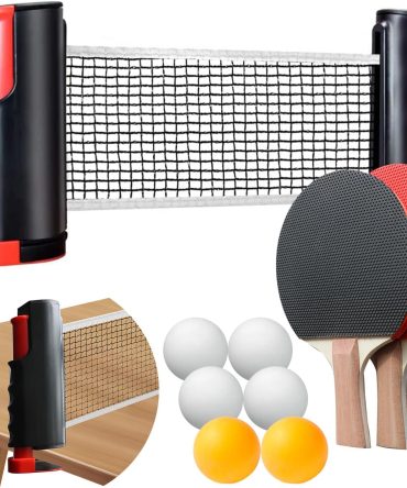 Ping Pong Paddles Set, Portable Table Tennis Paddles Set with Retractable Tennis Net, 2 Rackets, 6 Balls and Carry Bag for Indoor/Outdoor Games