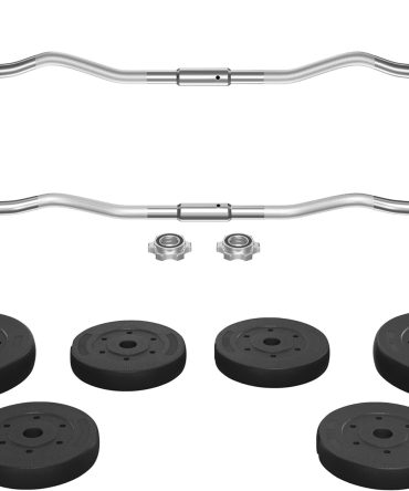 Barbell Set - Olympic Curl Bar & Weights (66LB, 55LB, 44LB) with Chrome Finish & Black Color