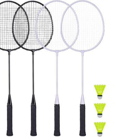 Badminton Rackets Set with 6 Shuttlecocks, Lightweight Badminton Set of 4 for Outdoor Backyard Games, Racquets with Durability for Beginners and Casual Players