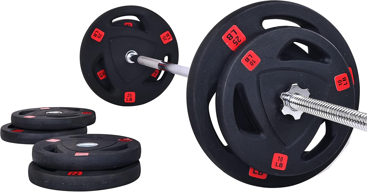 Cast Iron Standard Weight Plates Including 5FT Standard Barbell with Star Locks, 95-Pound Set (85 Pounds Plates + 10 Pounds Barbell), Multiple Packages - Image 2
