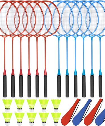12 Pack Badminton Rackets Set Including Badminton Racquets, Nylon Shuttlecocks and Carry Bag for Outdoor Backyard Games Beginners