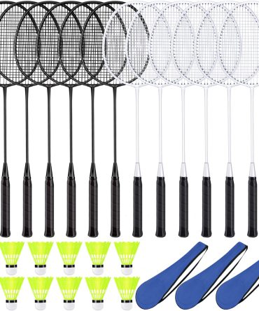 12 Pack Badminton Rackets Set Including Badminton Racquets, Nylon Shuttlecocks and Carry Bag for Outdoor Backyard Games Beginners