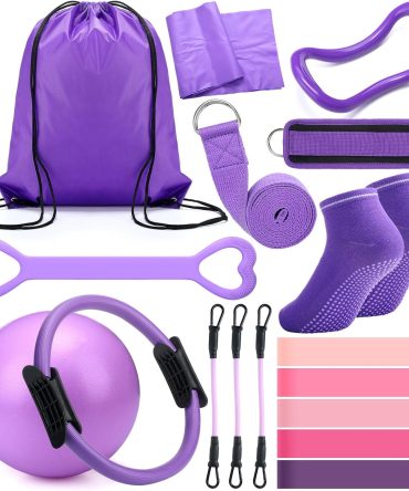 Pilates Ring Circle Set 18 Pcs Exercise Equipment Accessories for Women Workouts Pilates Ball Stretching Strap Magic Circle Yoga Ring Gym Back Bag Resistance Band Anti Slip Socks