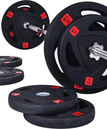 Cast Iron Standard Weight Plates Including 5FT Standard Barbell with Star Locks, 95-Pound Set (85 Pounds Plates + 10 Pounds Barbell), Multiple Packages
