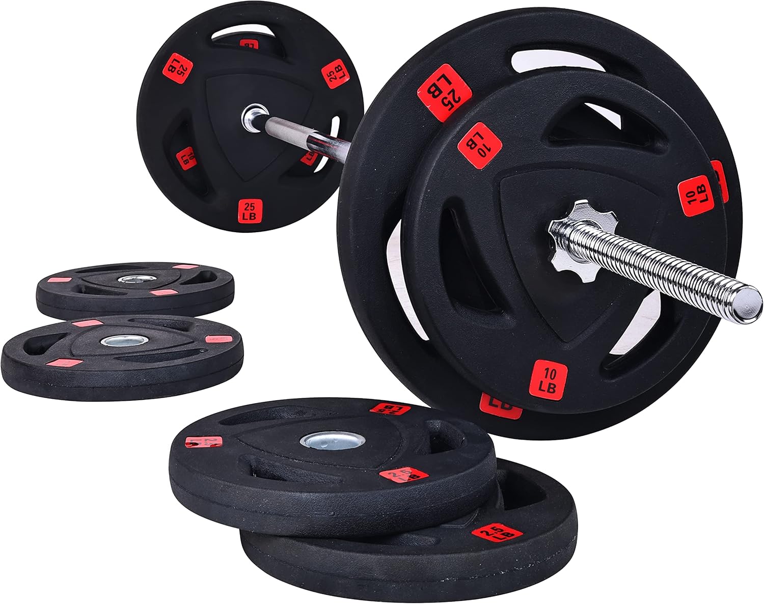 Cast Iron Standard Weight Plates Including 5FT Standard Barbell with Star Locks, 95-Pound Set (85 Pounds Plates + 10 Pounds Barbell), Multiple Packages